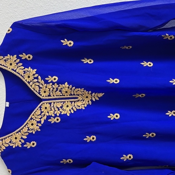 Elegant Royal Blue and Gold Embroidered Tunic Top Summer Indie Ethnic - Picture 2 of 12